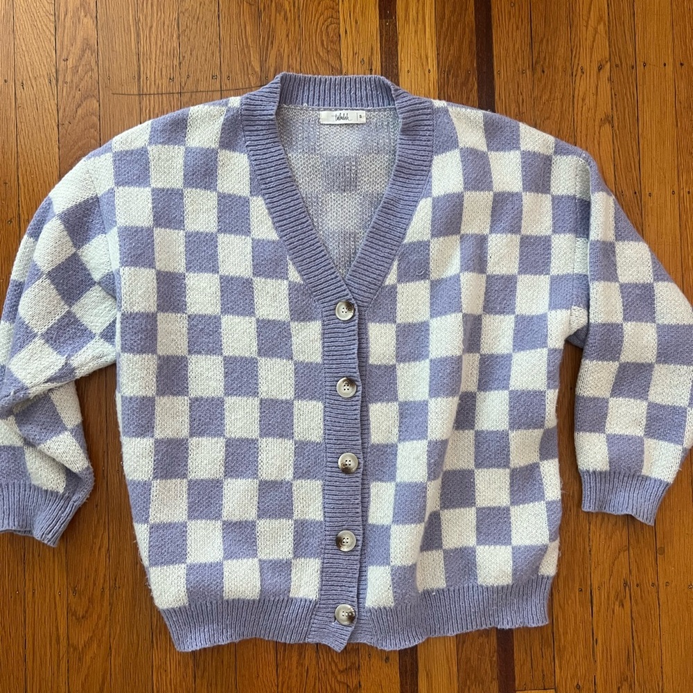 Talulah checkered cardigan purple lavender S small good preowned condition